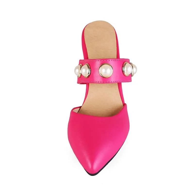 Fanyuan Fashion Pearl decoration Outside Slippers Comfort Solid High Heels Women Shoes Summer Pointed toe Female Mules Slides Fanyuan Fashion Pearl decoration Outside Slippers Comfort Solid High Heels Women Shoes Summer Pointed toe Female Mules Slides
