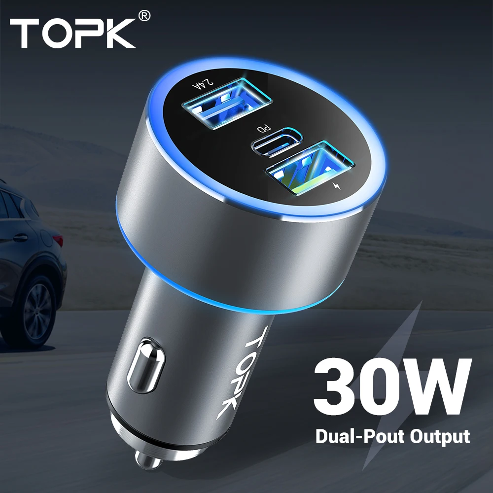 

TOPK Quick Charge 3.0 USB Car Charger 3A for Samsung 30W QC 3.0 Fast Charger Car USB Type C PD Charger for iPhone Xiaomi Huawei