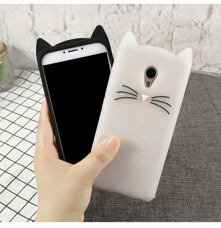 

Cute 3D Cartoon Beard Cat Kitty Glitter Phone Case for Meizu M5C M5s MX6 MX5 M5mini M3 M5 Note Soft Silicone Cover Fundas Coque