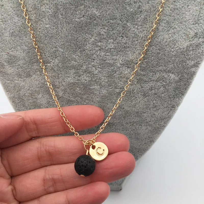 

1pcs Customized Select Letters Personalized Initial Name Chain Necklace Lava Stone Aromatherapy Essential Oil Diffuser Necklace