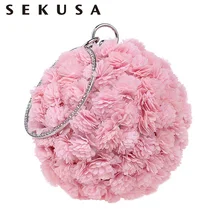 SEKUSA, одна сторона, цветок, ручная работа, вечерняя сумка, круглая форма, бриллианты, женские сумки с ручкой, маленький дневной клатч, кошелек