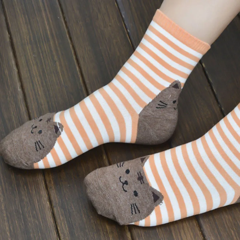KLV/модные носки с героями мультфильмов для женщин; принт с котом; 3D рисунок с животными; стильные полосатые теплые хлопковые носки; женские носки-тапочки; meias; носки для женщин