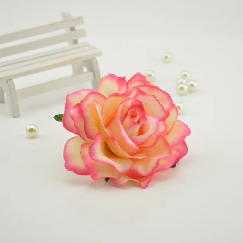 10 см, 5 шт., искусственный цветок, голова, шелк, Цветущая Роза, для свадьбы, автомобиля, Decora, сделай сам, гирлянда, материал, имитация, дешевый искусственный цветок - Цвет: Rose red edge