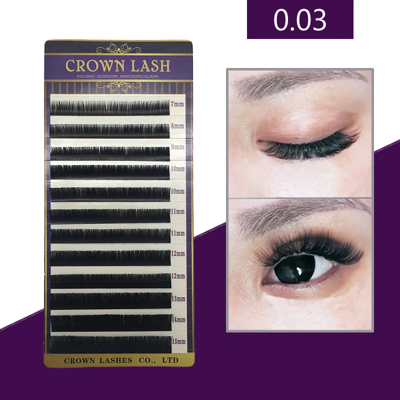 Ресницы CrownLASH черные для наращивания B C D 0 03 7 15 мм лоток разных размеров русский