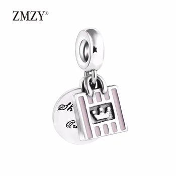 

ZMZY Authentic 925 Sterling Silver Charms Shopping Bag with Pink Enamel Beads Fits Snake chain Charms Bracelets Making