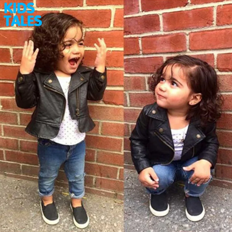 

2017 New Fashion Ins Spring and Autumn and the Wind PU Leather Leather Coat Baby Boys and Girls Short Children Jacket