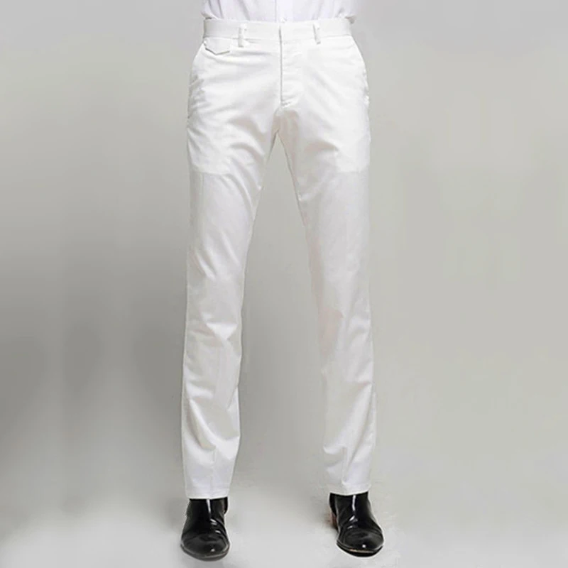 Новинка мужские костюмные брюки повседневные облегающие брюки для мужчин официальный деловой костюм расклешенные брюки - Цвет: Белый