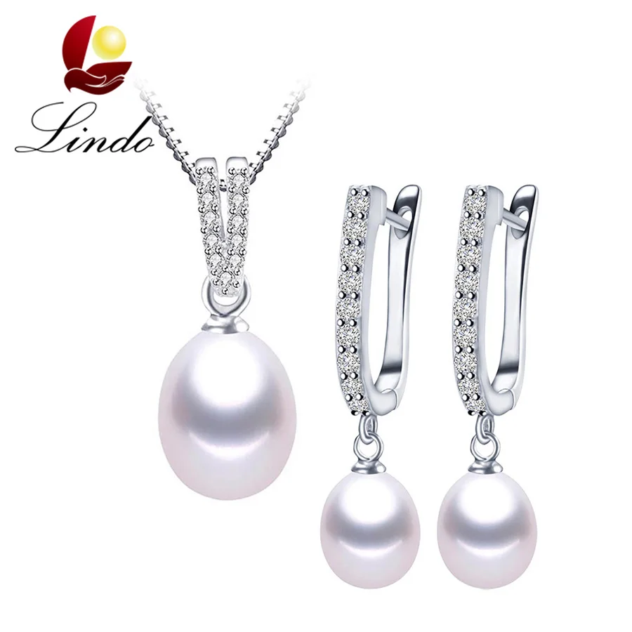 

Lowest Price High Quality 100% Natural Freshwater Pearl 9-10 mm Jewelry Sets Women 925 Sterling Silver Zircon Pendant+Earrings