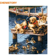 CHENISTORY играющие собаки Animasl Diy Набор для рисования по номерам Акриловая картина Современная Настенная живопись ручная роспись маслом для детей