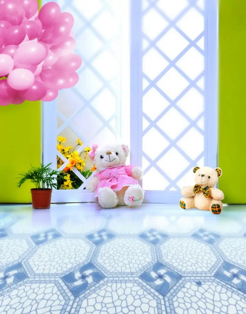 

5x7ft Cute Bear Pink Balloon Photography Backdrops Photo Props Studio Background