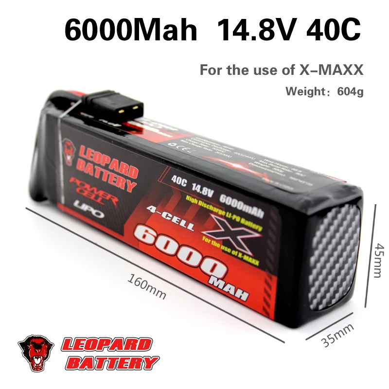 

2PCS LEOPARD Lipo Battery 4S 6000mAh 14.8V Battery Pack 50C Battery for TRAXXAS X-MAXX 1/7 UNLIMITED