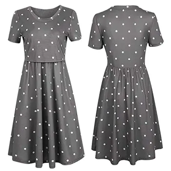 

Maternity Fashion dress 2019 Women Pregnant Maternity Nursing Solid Breastfeeding Summer (Gray)