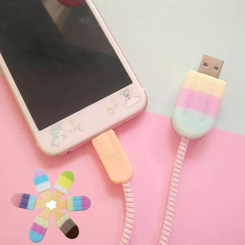 

Ice Cream USB Cable Protector Data Line Charging Cable Protection Colorful Cover For iPhone 5 6 7 8 X Protection Sleeve Holders