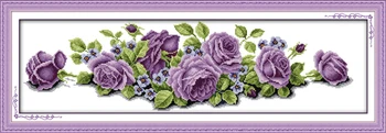 

Long edition roses(2)(purple) flower cross stitch kits 11ct print on canvas embroidery set sewing hand made crafts home decor