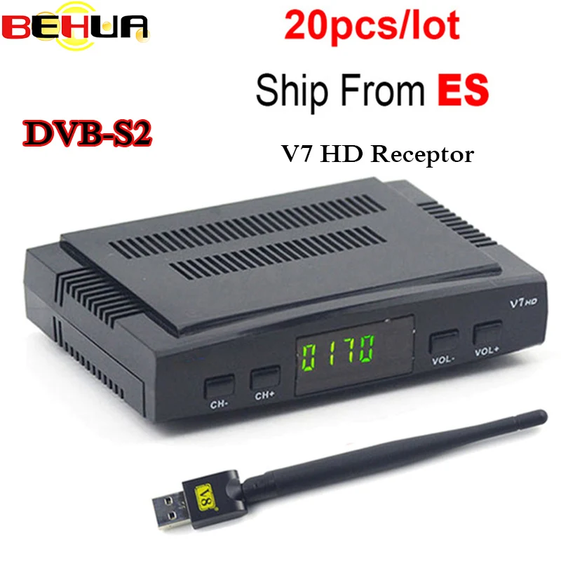 

20Pcs Wholesale V7 HD DVB-S2 Receptor Satellite Decoder with V8 USB WIFI HD 1080p Support BISS Key Powervu Satellite Receiver