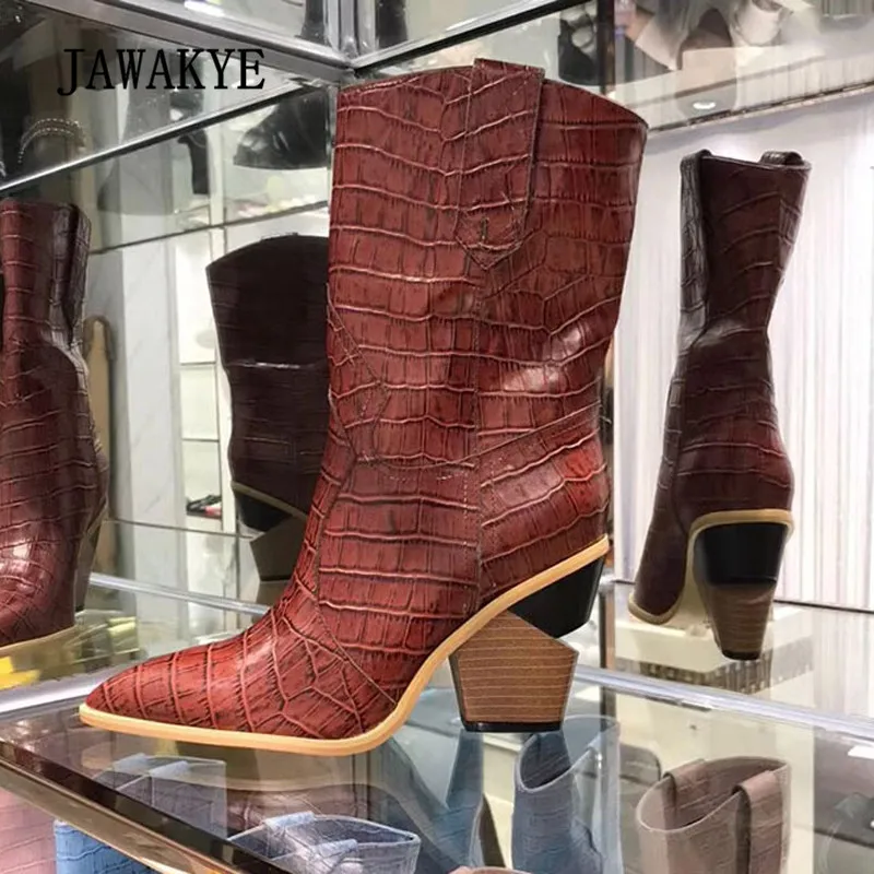 

2018 Leopard Pattern Real Leather Ankle Boots For Women Point Toe High Quailty Strange Heel Wedges Shoes Women Boots