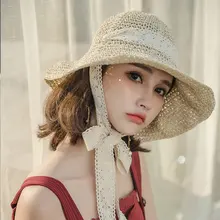Женская соломенная шляпа с широкими полями, ручная работа, кружевная Складная пляжная шляпа, женская летняя шляпа, детская шапочка, женская шапка