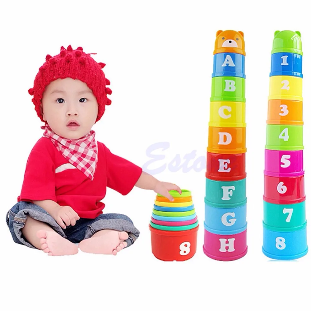 

New 1 Set Baby Children Kids Educational Toy Figures Letters Folding Cup Pagoda