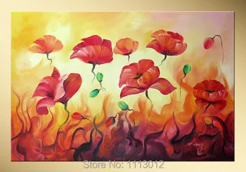 

Hand Painted Modern Abstract Decoration Red Tulips Flower Oil Painting Wall Art Canvas Home Picture For Living Room 1 Piece Set