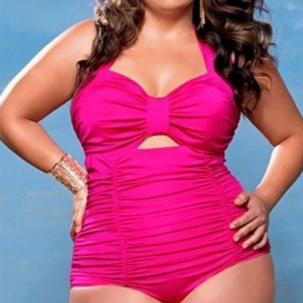 

Big Plus Size 3XL Women's Pink Halter One Piece Beachwear Sets Swimsuits Bath Bathing Suits Swimwear Clothes bodysuits 2017