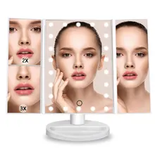 Три-сложенные настольное зеркало огни с увеличением зеркала Здоровье Красота Инструменты косметическое зеркало led