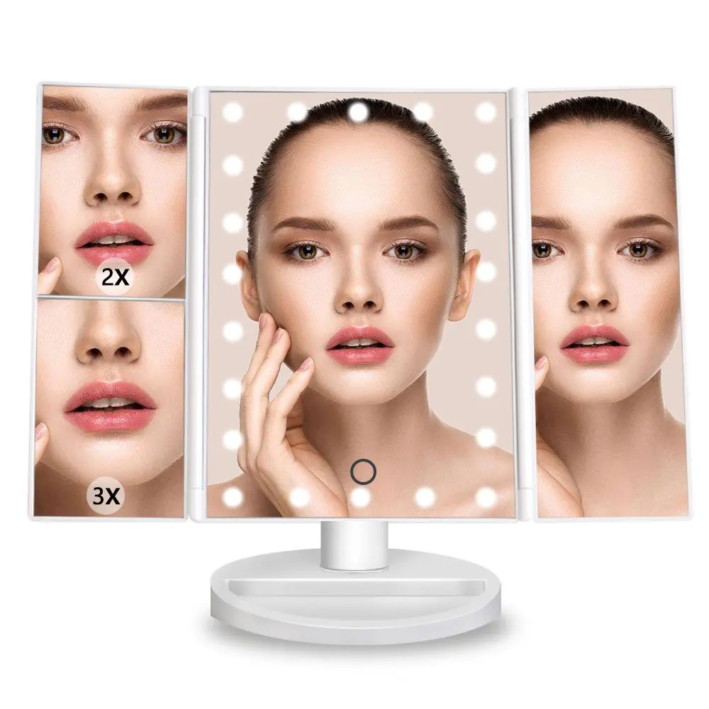 

Tri-Folded Desktop Mirror Lights with Magnification mirrors Health Beauty Tools Vanity cosmetic mirror led