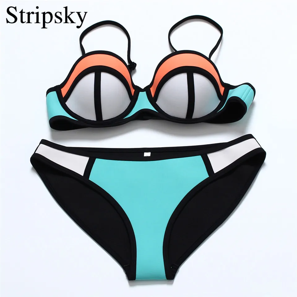 

Stripsky Neoprene Bikini Set Push Up Swimsuit Patchwork Swimwear Underwire Bathing Suit Summer Beachwear Sexy Women Biniki
