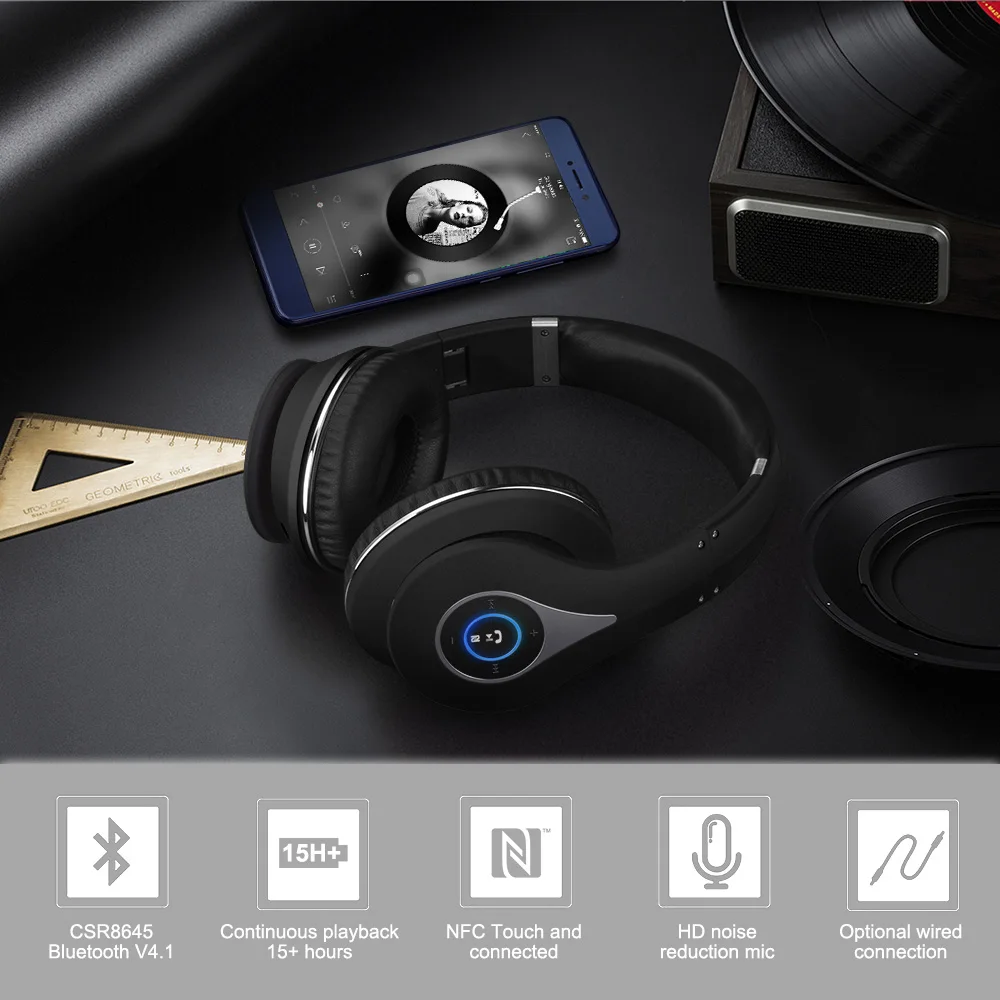 August EP640B Bluetooth Wireless Headphones with Microphone /NFC Over Ear BT4.1 HiFi Stereo APTX Headset for 2 Bluetooth Devices