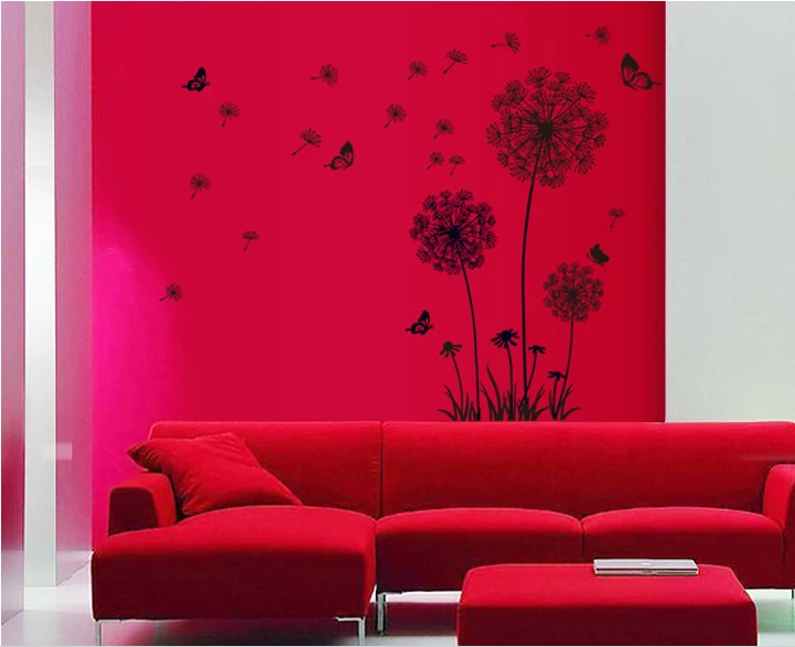 1 x black dandelion wall stickers mural art decal self adhesive