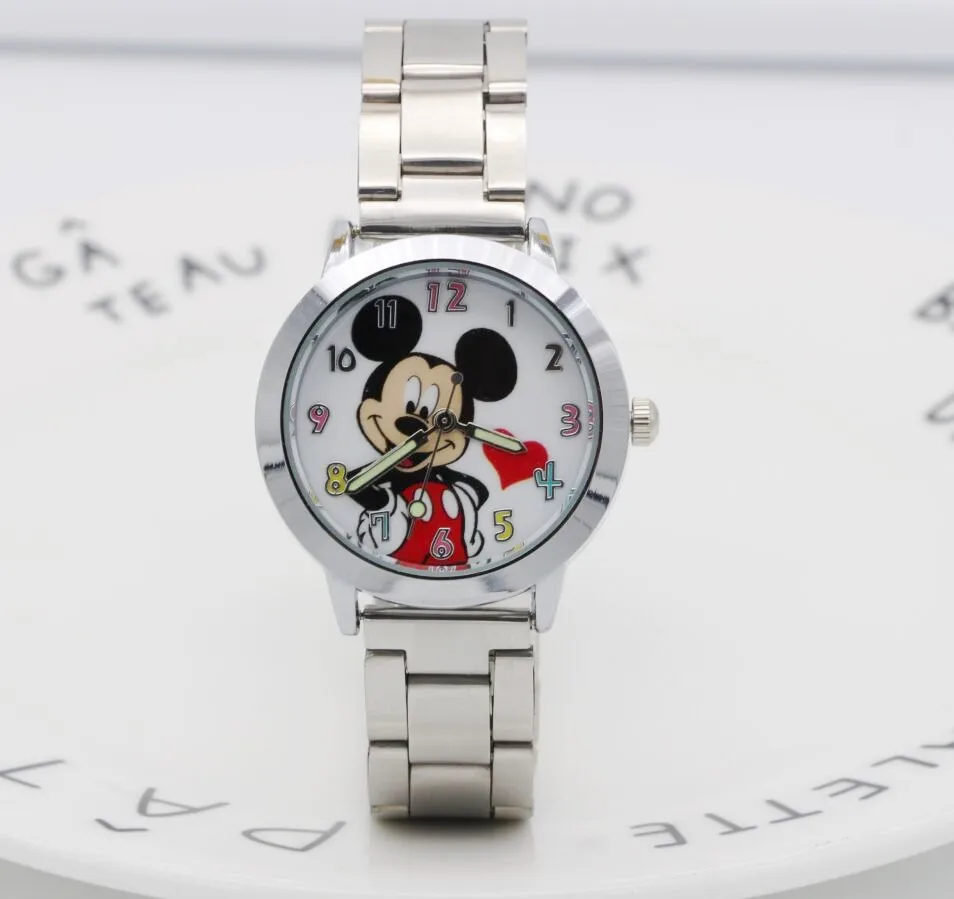 2018 Mickey mouse montre dames en acier inoxydable femmes montres dessin animé souris horloge étudiants enfants sport montres à Quartz