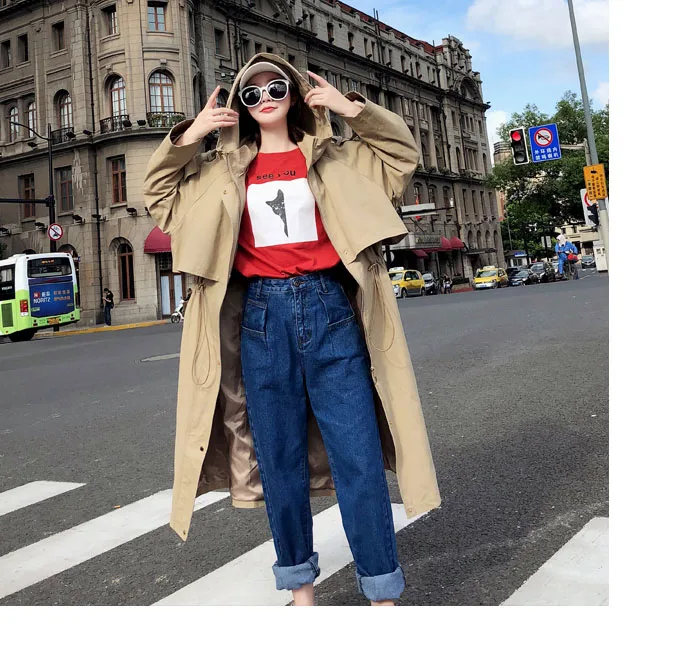 Dimensioni Chic Casual Di Marca autunno Vestiti Vento A Kaki Giacca E Cappuccio 2019 Modo Grandi Autunno Donne Sciolti Femminile Con Uk Nuovo Cappotto Impermeabili Color Trench Pqd8xUww