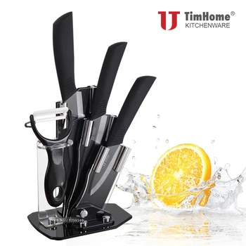 

Black Blade Ceramic Knife Set 3"4"5" Zirconia Knife + Peeler + Stand with Gift Timhome Original Brand