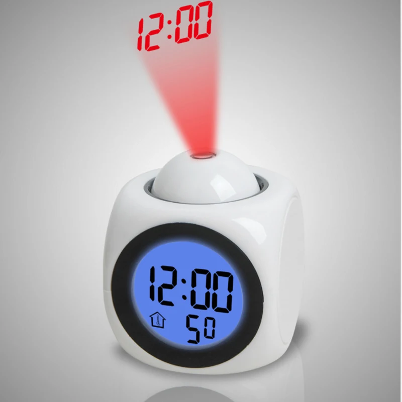 

Black/white Multi-function LED projection alarm clock 2028 new colorful voice English clock Best selling explosions Specials