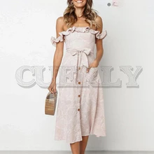 CUERLY Elegant ruffled off shoulder women midi dress Bohemian print summer dress High waist bow tie button ladies dresses 2019 CUERLY Elegant ruffled off shoulder women midi dress Bohemian print summer dress High waist bow tie button ladies dresses 2019