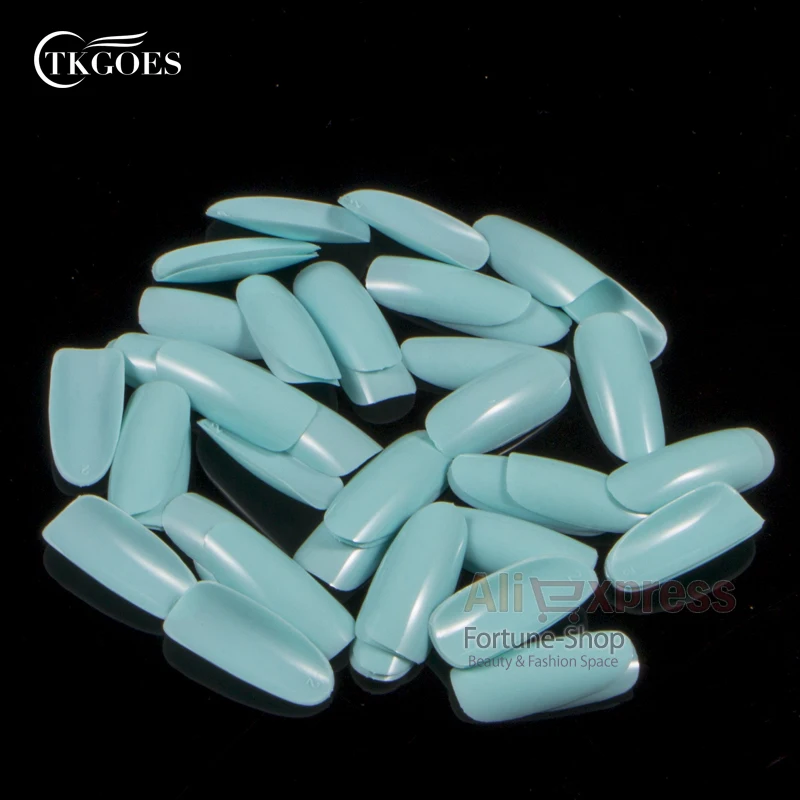 

500PCS Oval False Nail Tips Ending Sky Blue Colors Acrylic Fake Nails French Nail Art Design Tips DIY Women Decoration
