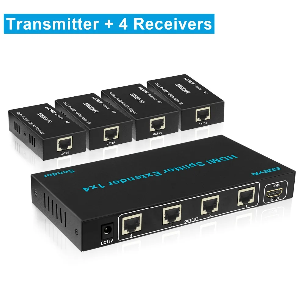 4 порта HDMI удлинитель 4 к 60 м 196ft 1080p1x4 HDMI удлинитель разветвитель по UTP CAT5e/Cat5/Cat6 Ethernet кабель(1x Отправитель 4x приемник