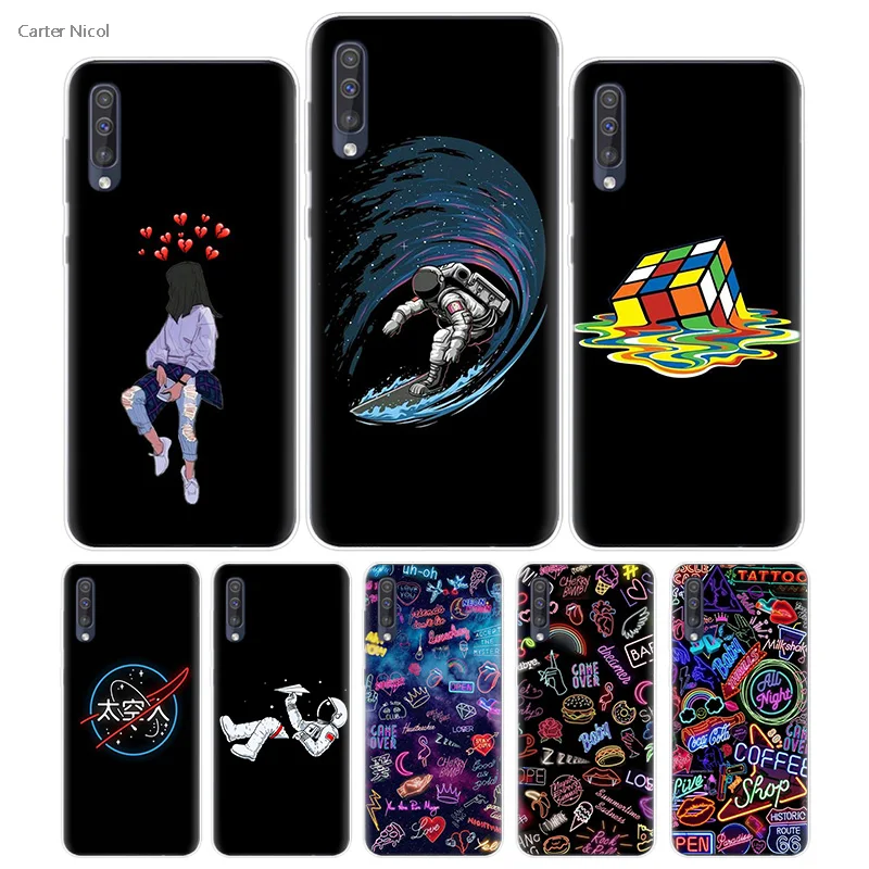 

Transpatrent Silicone Case for Samsung Galaxy A50 A70 A30 M30 M20 A10 A20 A40 M20 Cover Phone Dark Colorful Bright Coque Printin