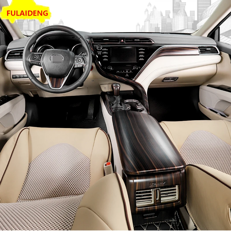 Для Toyota Camry 2018 персиковая древесина ABS Центральная консоль подлокотник панель