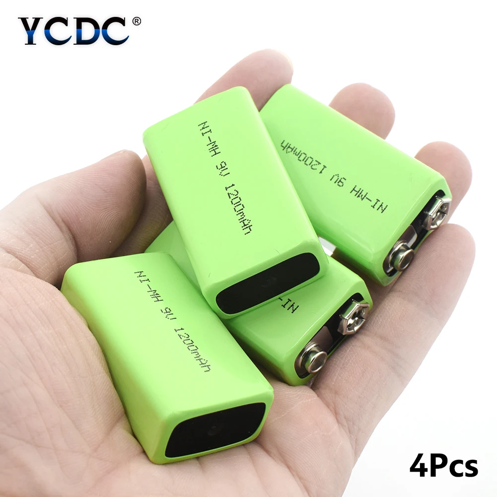 4pcs Green 1200 MAh 9V Volt Rechargeable Ni MH Battery 4 8x2 6x1 7cm 9V
