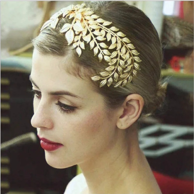 

Baroque Vintage Gold Leaves Bridal Tiaras Crown Fashion Alloy Golden Leaf Hair Comb Long Headband Party Wedding Hair Accessories