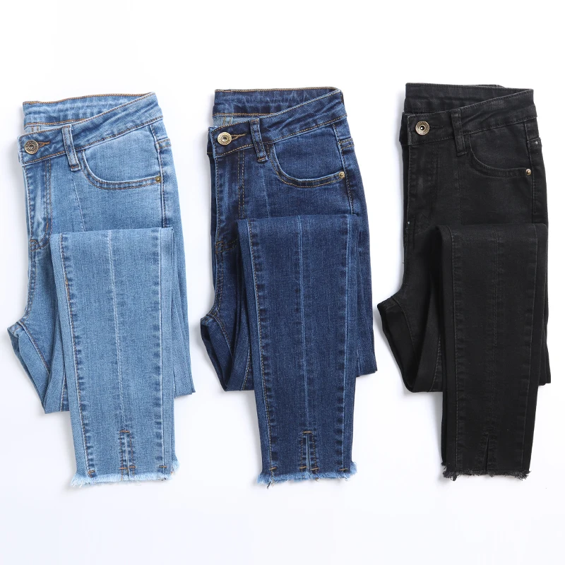 Весенние летние женские джинсы длиной до щиколотки, студенческие Стрейчевые обтягивающие женские узкие брюки с высокой талией, джинсовые женские брюки