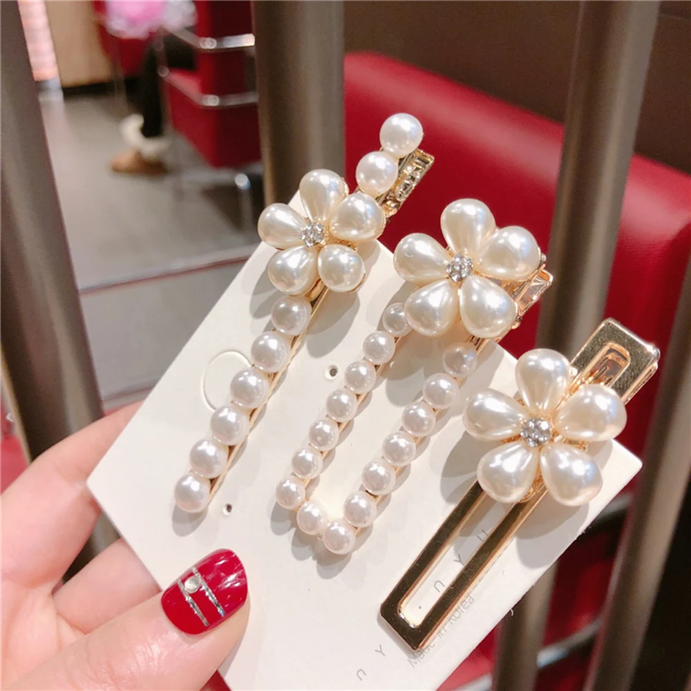 

New Fashion Imitiation Pearls Flower Hairpins Vintage Barrettes Hair Clips Metal Hair Accessories For Women Girls Hairgrip
