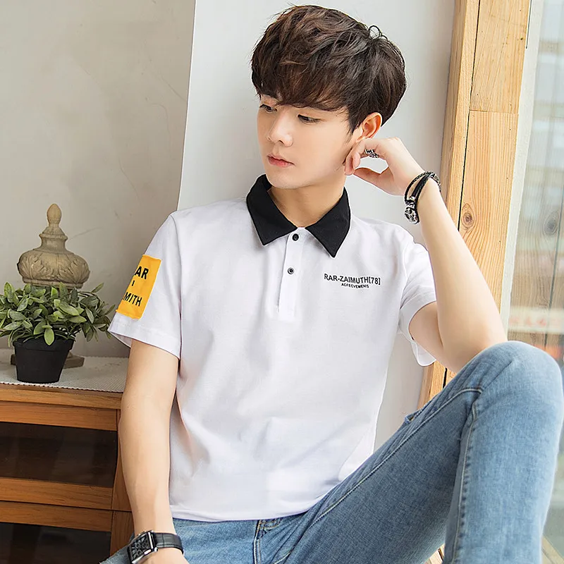 

2019 Summer Men's Fashion Lapel Print Design Breathable Fabric Simple Loose POLO Shirt