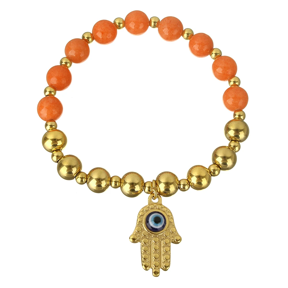 YYW Hamsa Bracelets Women Jewelry Gold color Stainless Steel Beads