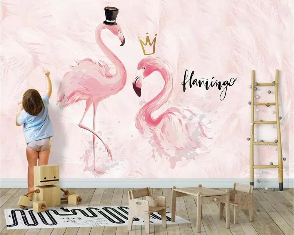 

beibehang Custom wallpaper pink flamingo children's room background wall home decoration living room bedroom 3d wallpaper murals