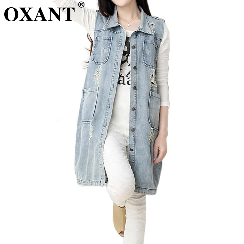 OXANT Podzimní oděvy Volný Jednobarevný pásek Plus Velikost Ženy Vintage Hole Denim Dámské Dlouhé Džíny Oblečení XD11