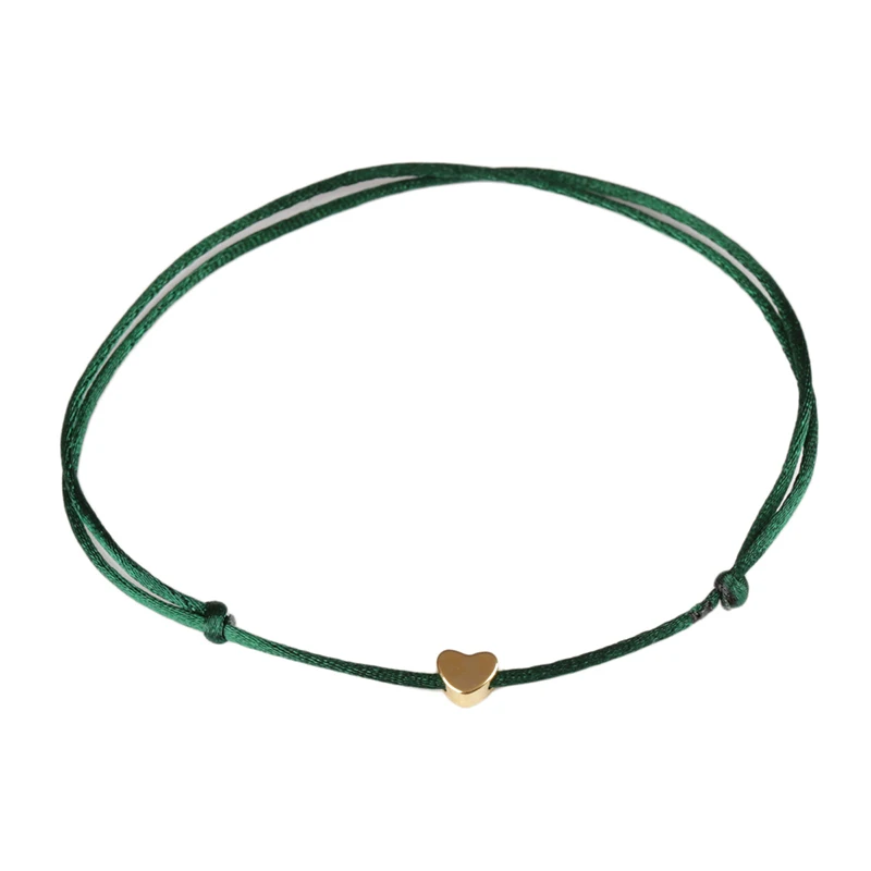 KEJIALAI Золото Цвет Сердце браслет серебро ручной работы ювелирные изделия многоцветная Веревка Регулируемая струна счастливый браслет для женщин детей - Окраска металла: Dark Green