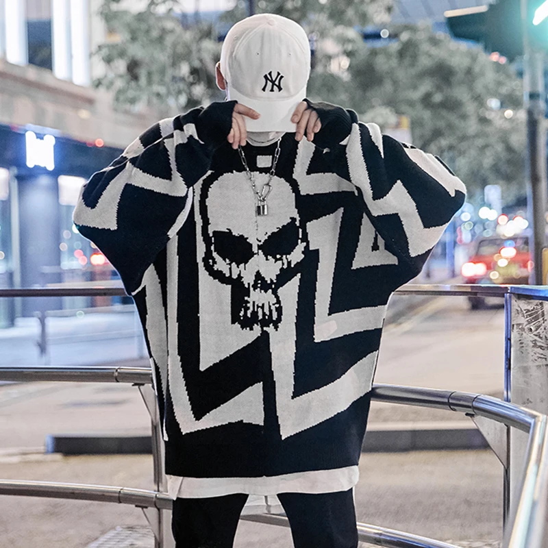 

Drop Shipping 2019 New Color Patchwork Knit Street Stylish Mens Hip Hop Casual Pullover Sweaters Male Loose Full Sleeve Sweaters