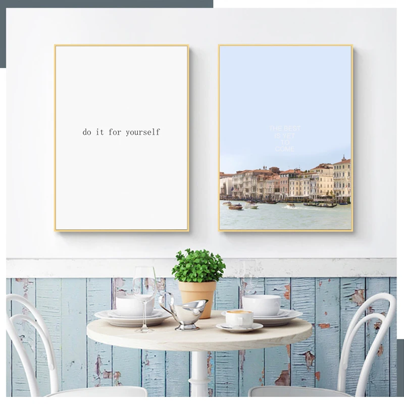 Landscape Canvas Printing Building Painting Nordic Blue Art Prints Car Mountain Wall Picture for Home Decoration (3)