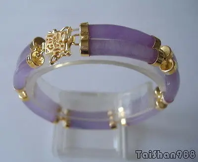 

Hot sell Noble- 2 Rows Purple Jade 18KGP Link Fortune Clasp Bangle Bracelet AAA style Fine jewe Noble 100% Natural jade 5.26